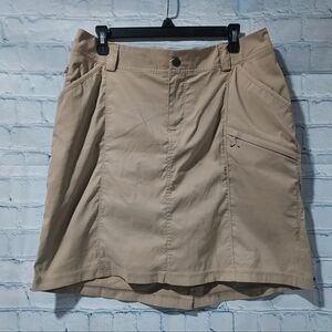 Duluth Trading Co Womens Size 14 Utility Cargo Skort Tan Beige Hiking Outdoors